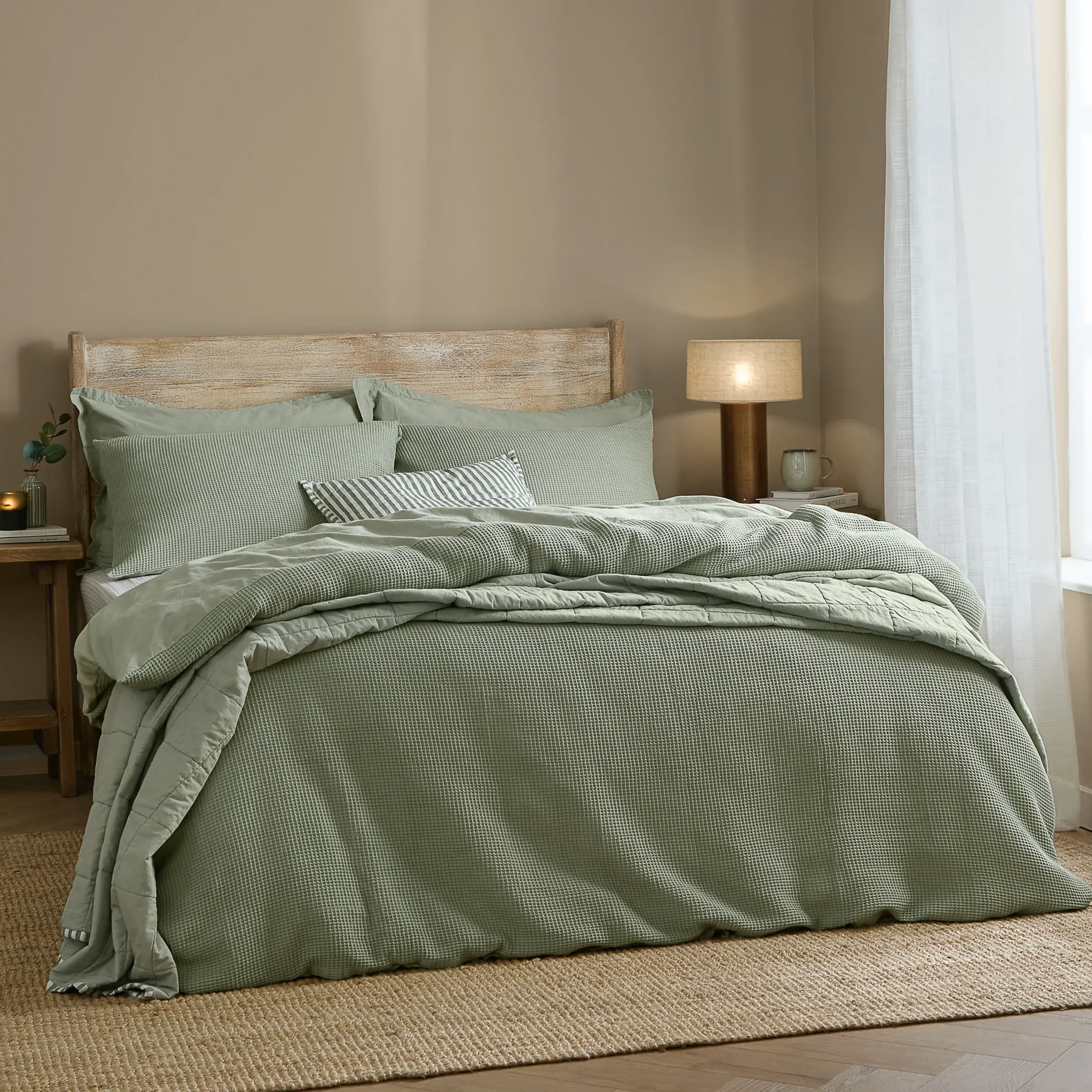 Hebden Relaxed Waffle Duvet Cover Set (Bay Green)
