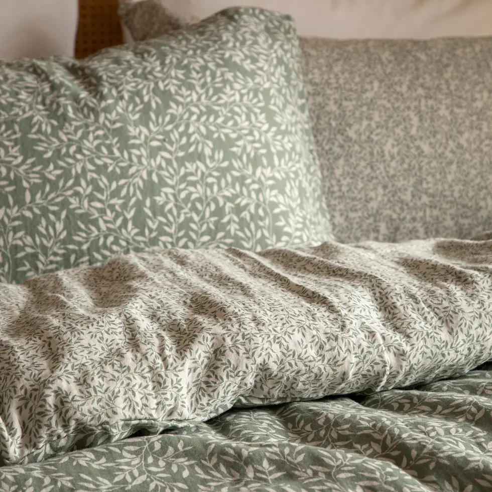 Thumbnail: Perrie Leaf Muslin 100% Cotton Duvet Cover Set (Forest)