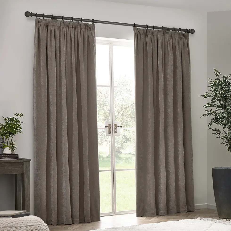 Thumbnail: Heavy Chenille Blackout Pencil Pleat Curtains (Greige)