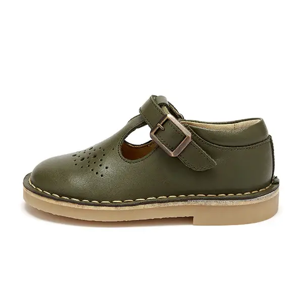 Thumbnail: Penny T-Bar Kids Shoe (Olive Leather)