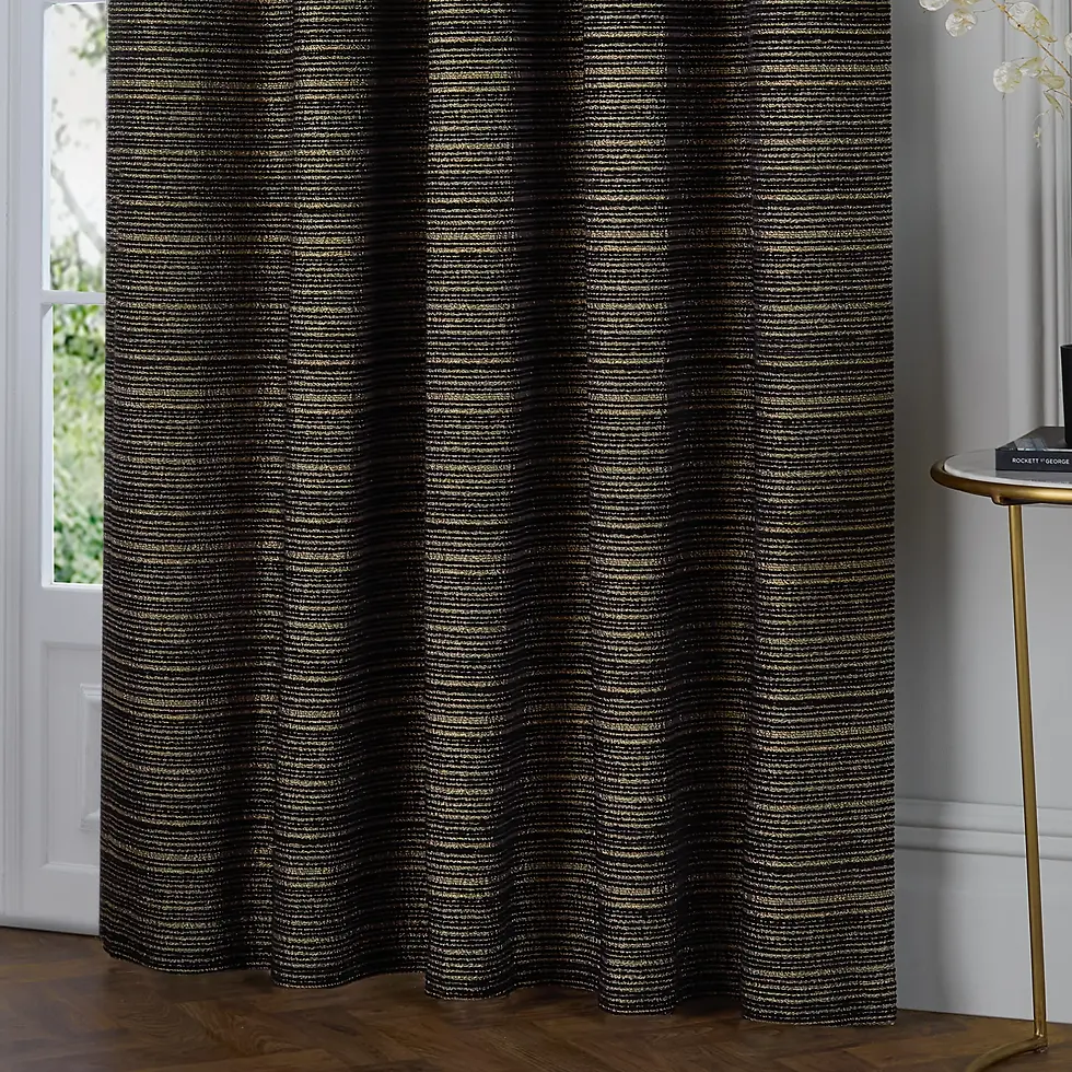 Thumbnail: Jupiter Fully Lined Chenille Jacquard Eyelet Curtains (Black/Gold)