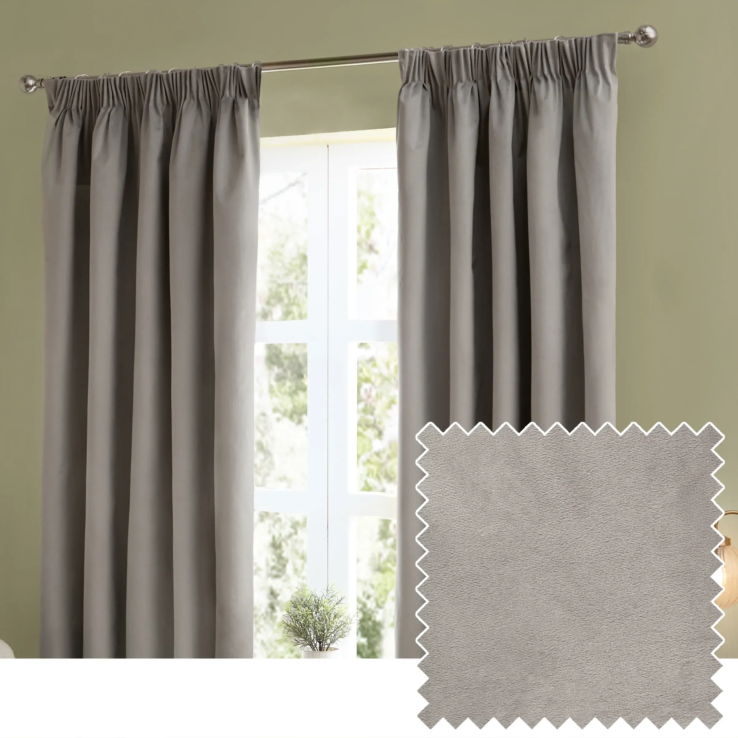 The Ultimate Velvet Fully Lined Pencil Pleat Curtains (Silver)