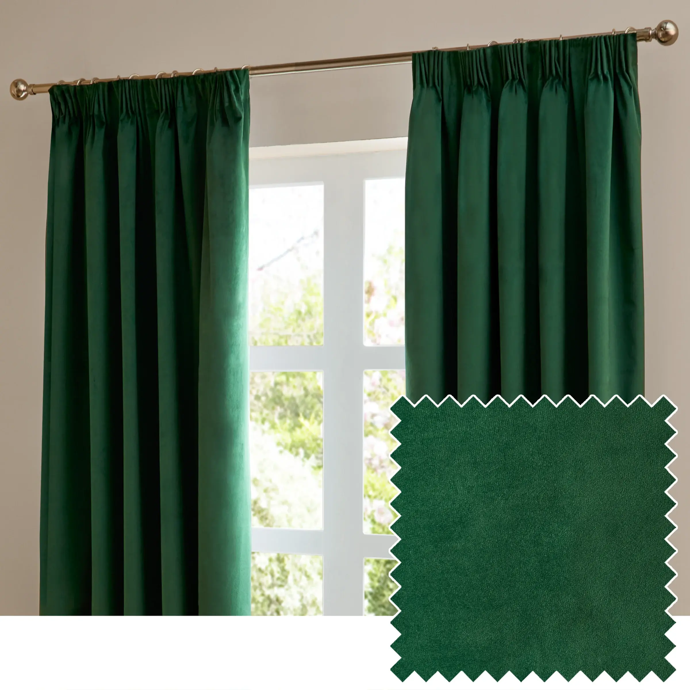 The Ultimate Velvet Blackout Pencil Pleat Curtains (Emerald)