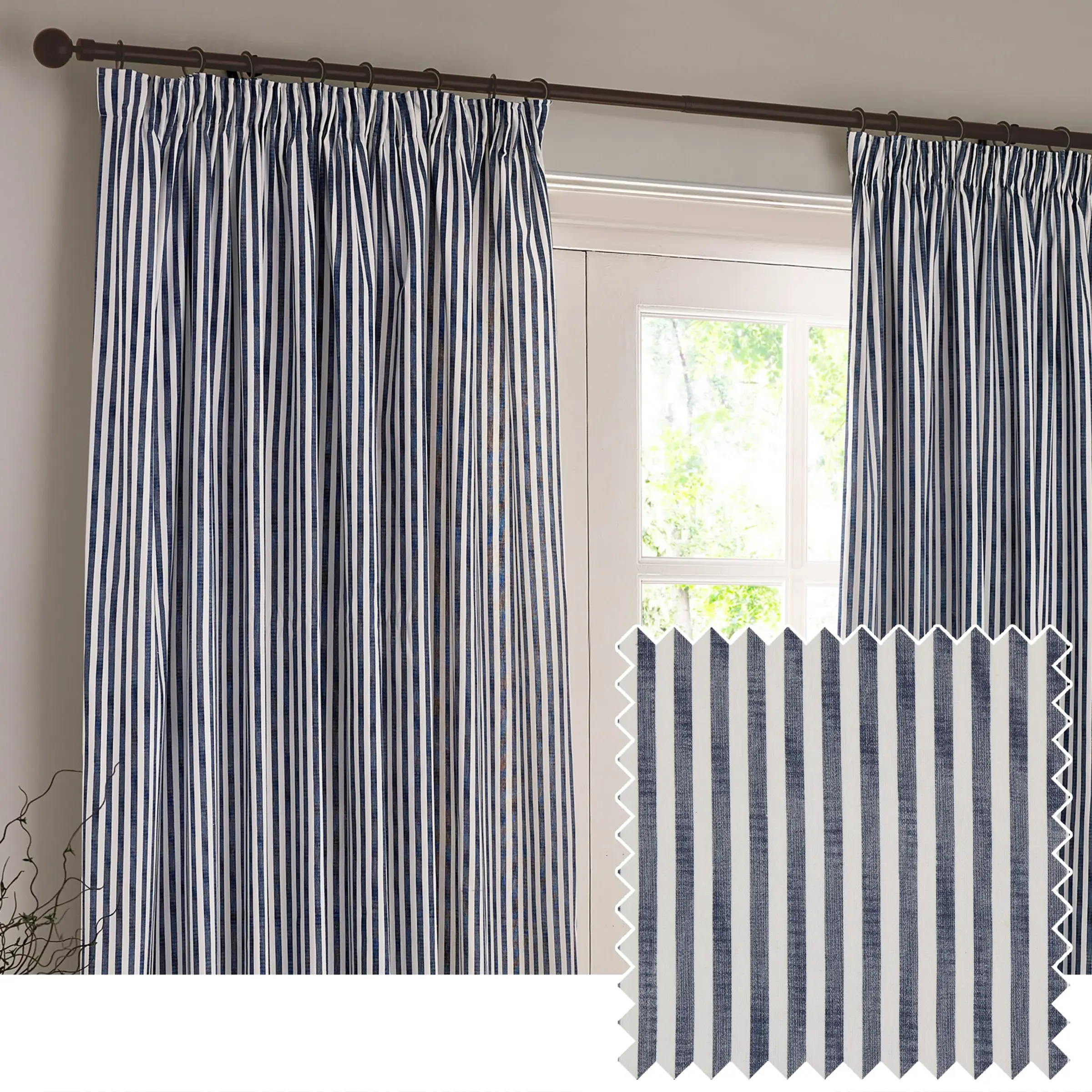 Hebden 100% Cotton Blackout Pencil Pleat Curtains (Navy)