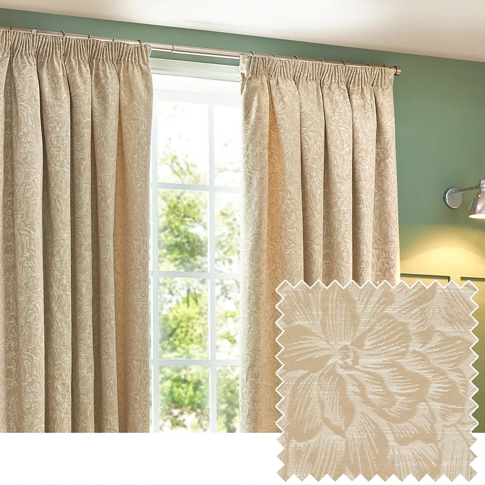 Grantley Jacquard Pencil Pleat Curtain Pair (Natural)