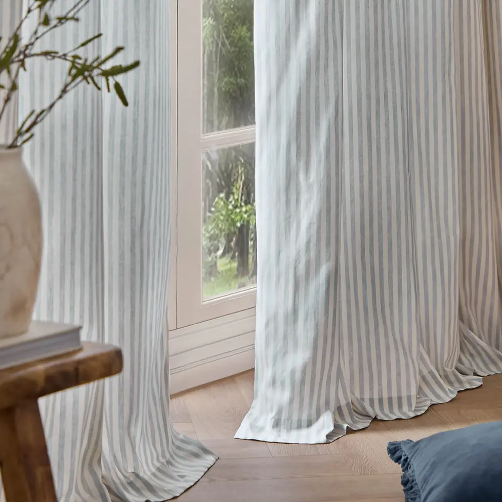 Thumbnail: Hebden Striped 100% Cotton Lined Eyelet Curtains (Mineral Blue)