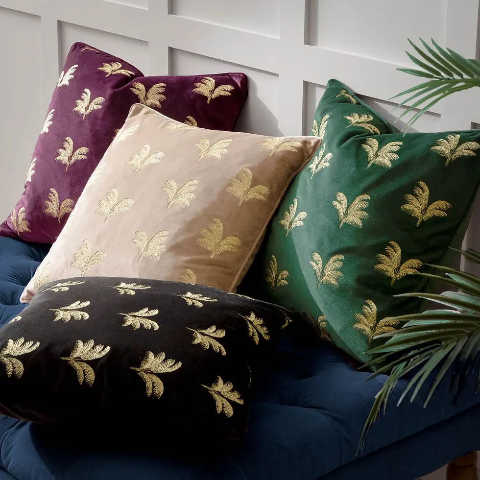 Thumbnail: Guilded Palms Embroidered Cushion Cover (Plum)