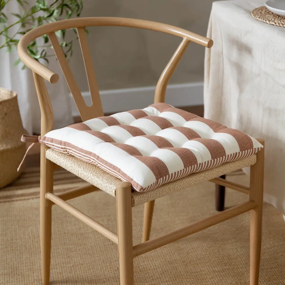Hayle 2 Pack Striped Cotton Seat Pad Cushion (Pecan)