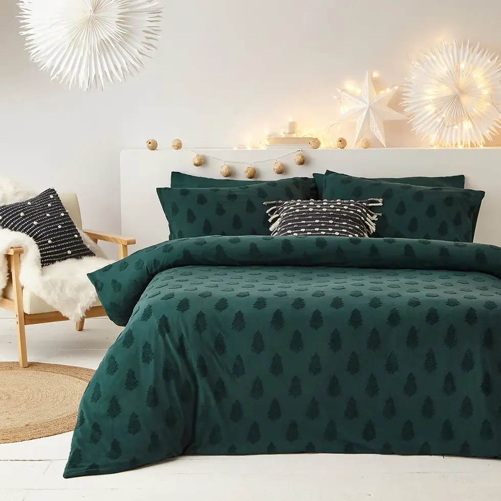Thumbnail: Tufted Tree Festive 100% Cotton Duvet Cover Set (Pine Green)