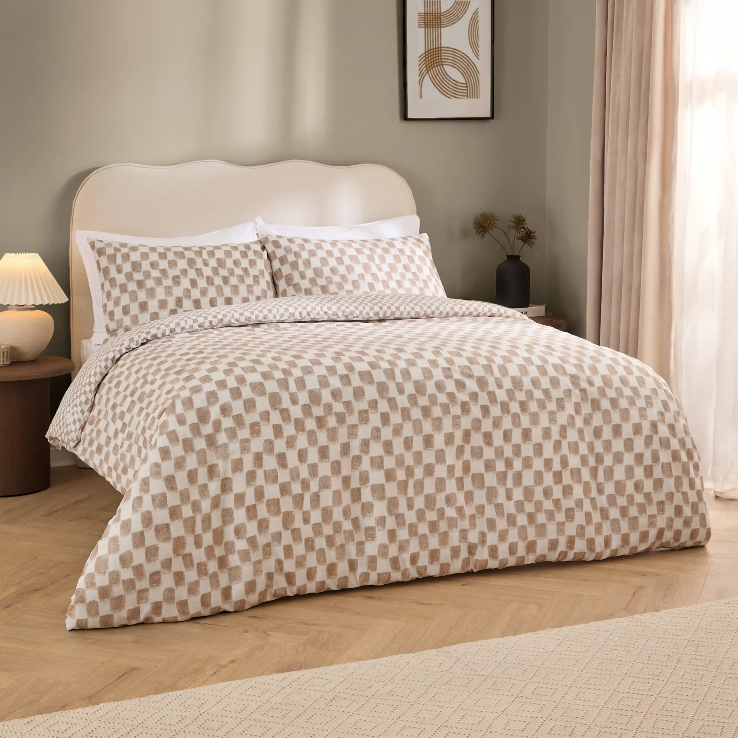 Nyhavn Checkerboard Reversible Duvet Cover Set (Tobacco)