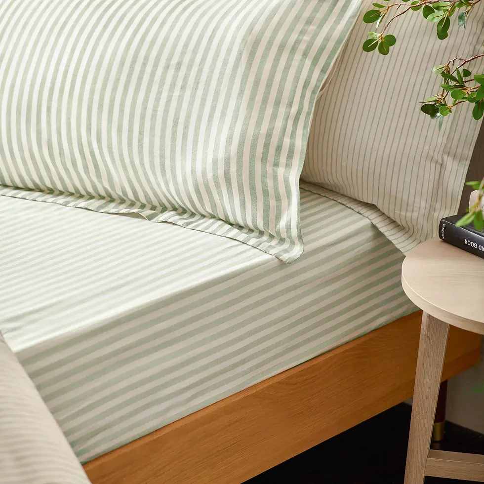 Hebden 100% Cotton Striped Fitted Bed Sheet (Eucalyptus)