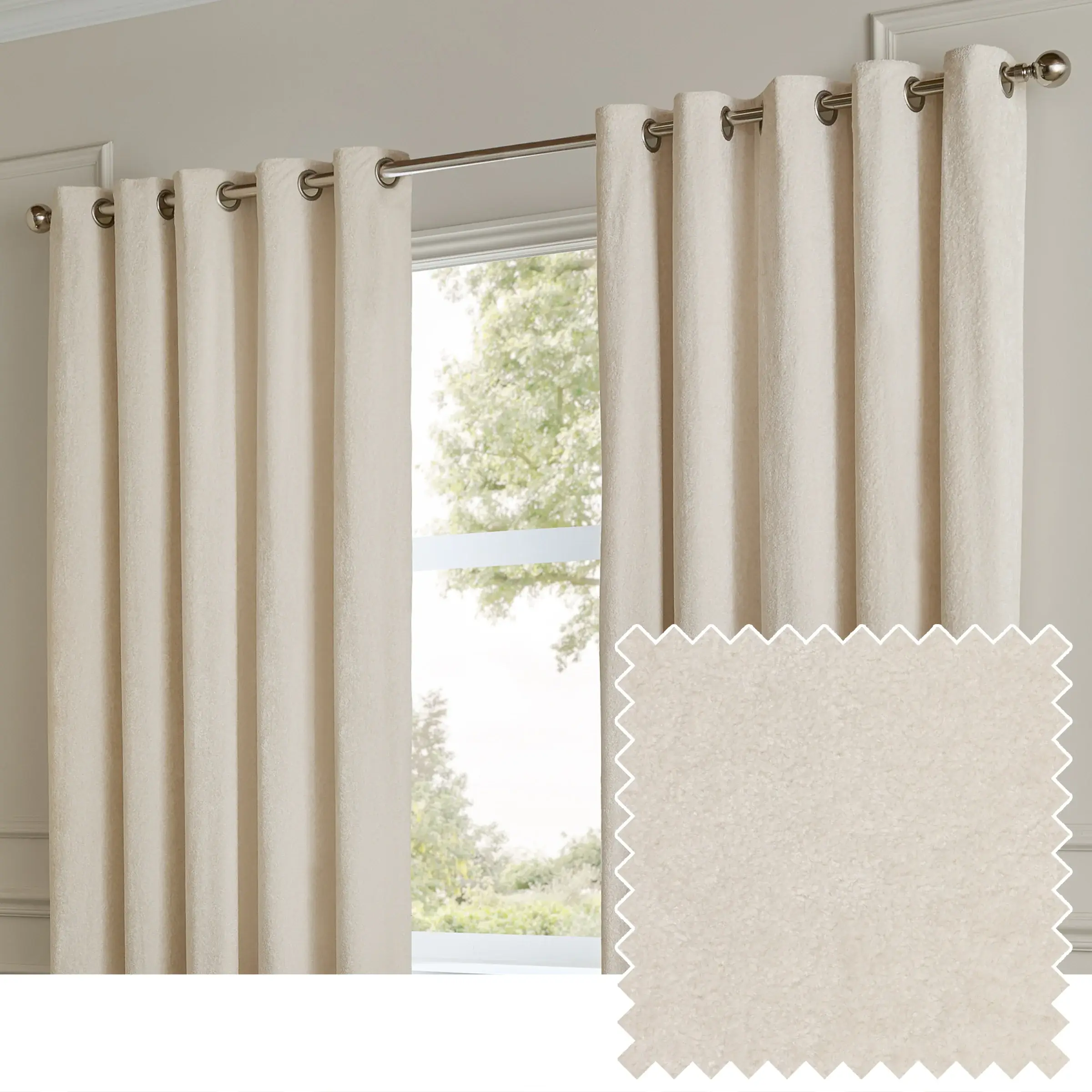 Lustre Velvet Fully Lined Eyelet Curtains (Ivory)