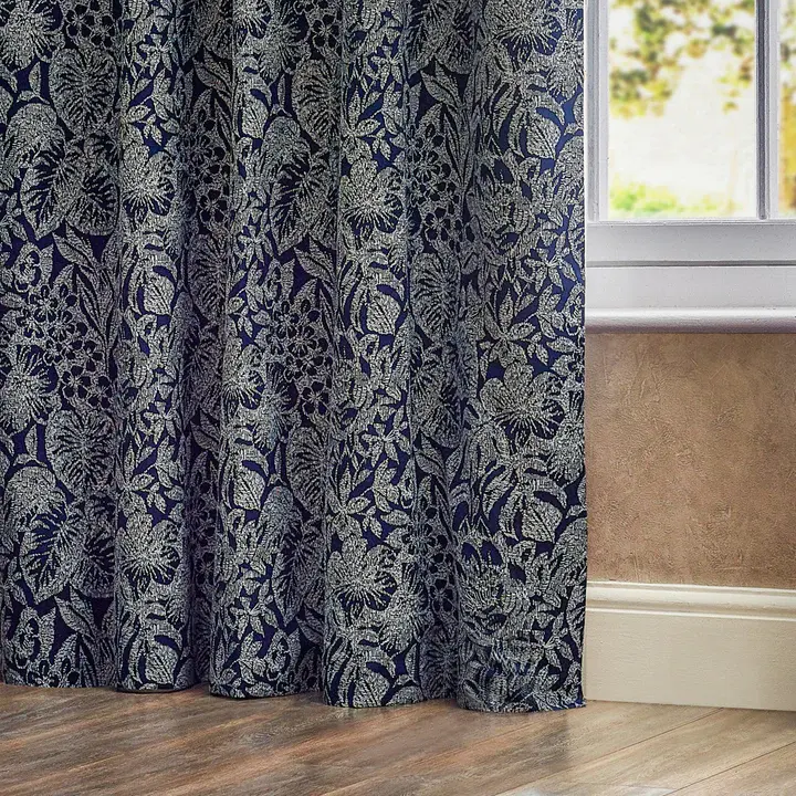 Thumbnail: Bali Fully Lined Jacquard Eyelet Curtains (Midnight)