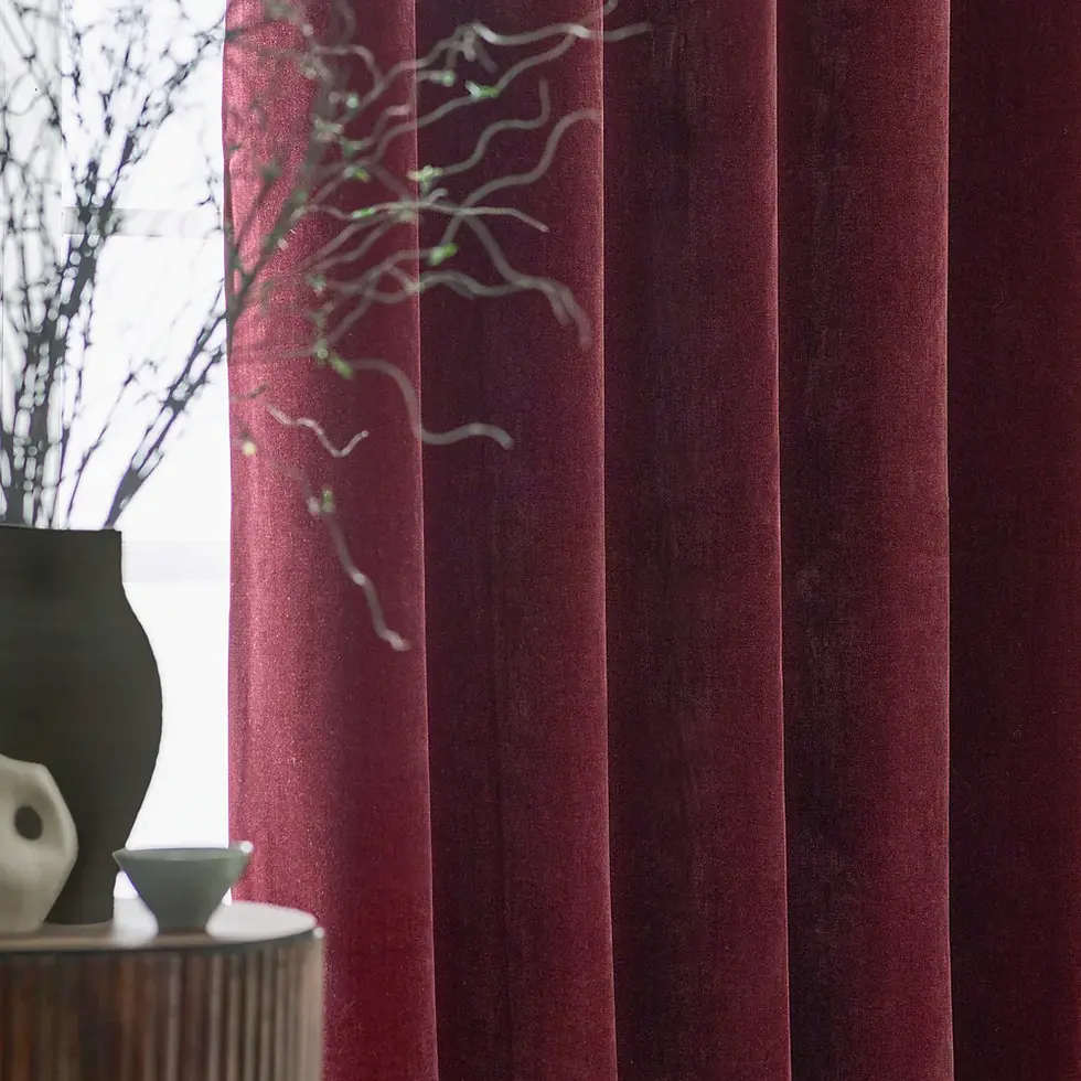 Thumbnail: Heavy Chenille Fully Lined Velvet Eyelet Curtains (Beetroot)