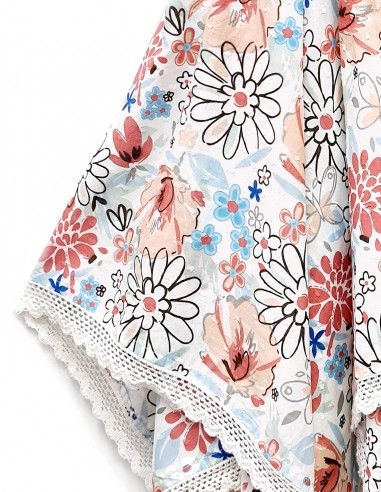 Thumbnail: Denim Top Daisy Print Girls Hanky Hem Dress