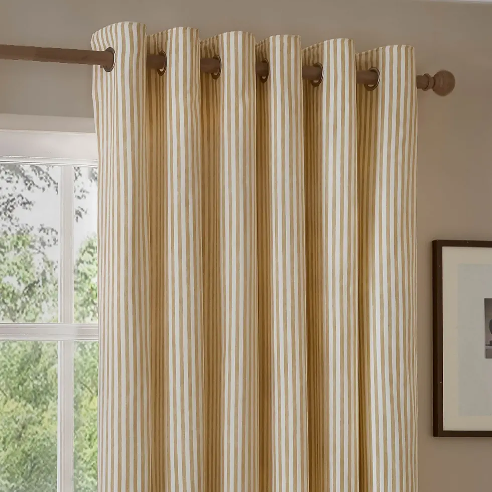 Thumbnail: Hebden Striped 100% Cotton Lined Eyelet Curtains (Honey Yellow)