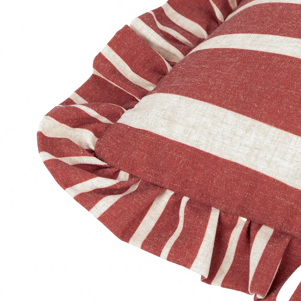 Thumbnail: Carmon Stripe Ruffle Cushion Cover (Linen/Red)