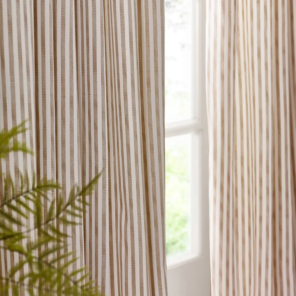 Thumbnail: Hebden Striped Lined Cotton Pencil Pleat Curtains (Natural)