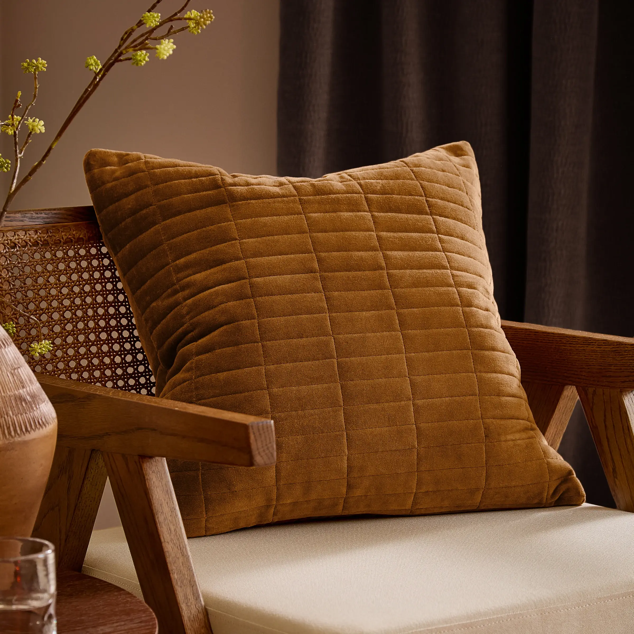 Dales Quilted Cotton Velvet Cushion Cover (Pecan)