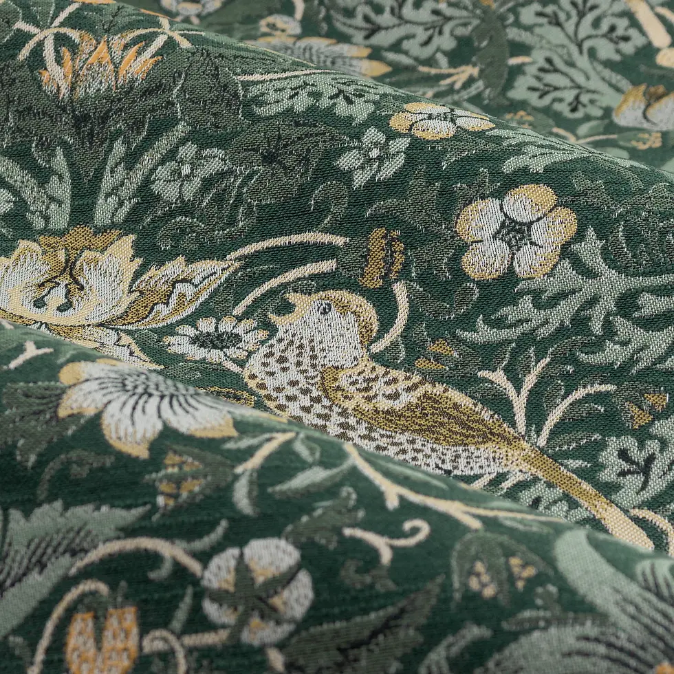 Thumbnail: Strawberry Thief Fully Lined Jacquard Pencil Pleat Curtains (Forest Green)