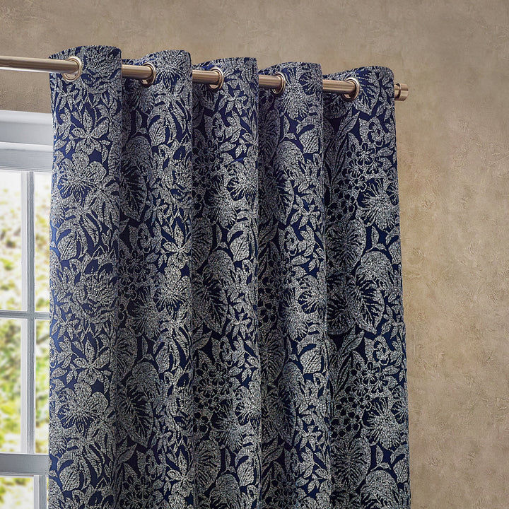 Thumbnail: Bali Fully Lined Jacquard Eyelet Curtains (Midnight)