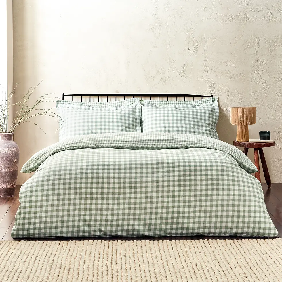 Thumbnail: Barton Check Reversible Duvet Cover Set (Forest)