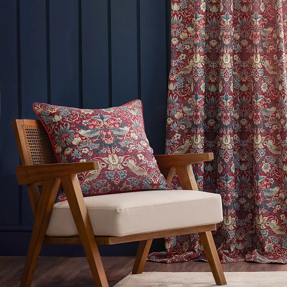 Thumbnail: Strawberry Thief Fully Lined Jacquard Pencil Pleat Curtains (Berry)