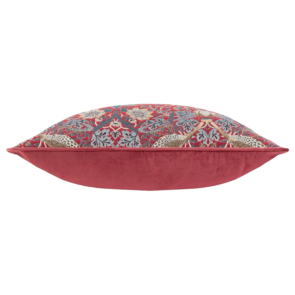 Thumbnail: Strawberry Thief Piped Jacquard Cushion Cover, (Berry)