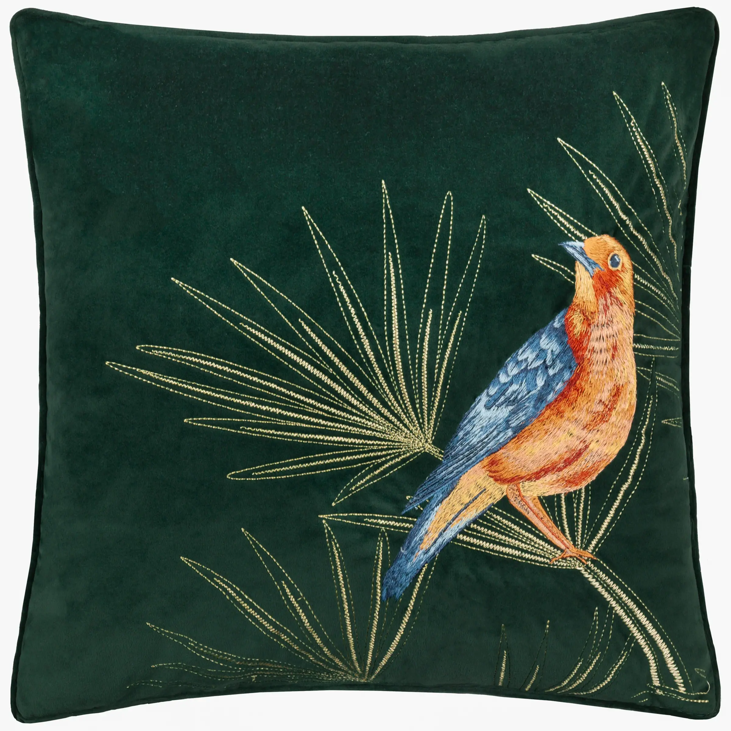 Odisha Exotic Bird Embroidered Cushion (Emerald)
