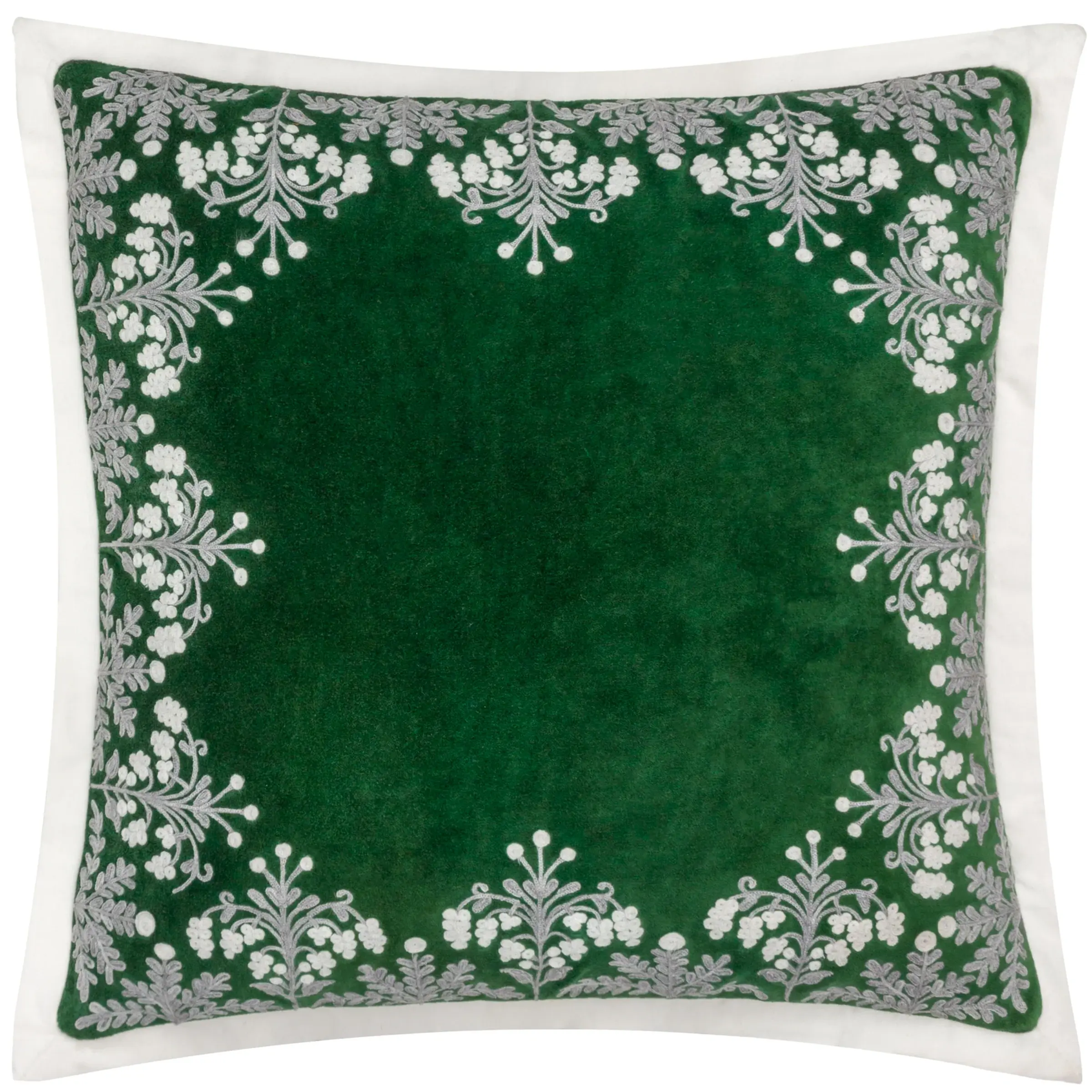 Winter Bloom Embroidered Cushion (Green)