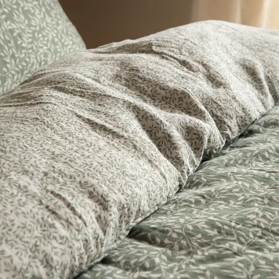 Thumbnail: Perrie Leaf Muslin 100% Cotton Duvet Cover Set (Forest)
