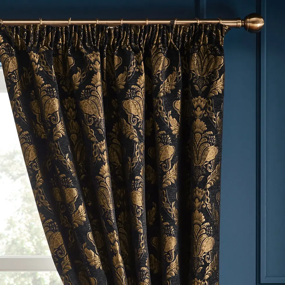 Thumbnail: Shiraz Fully Lined Jacquard Pencil Pleat Curtains (Black)