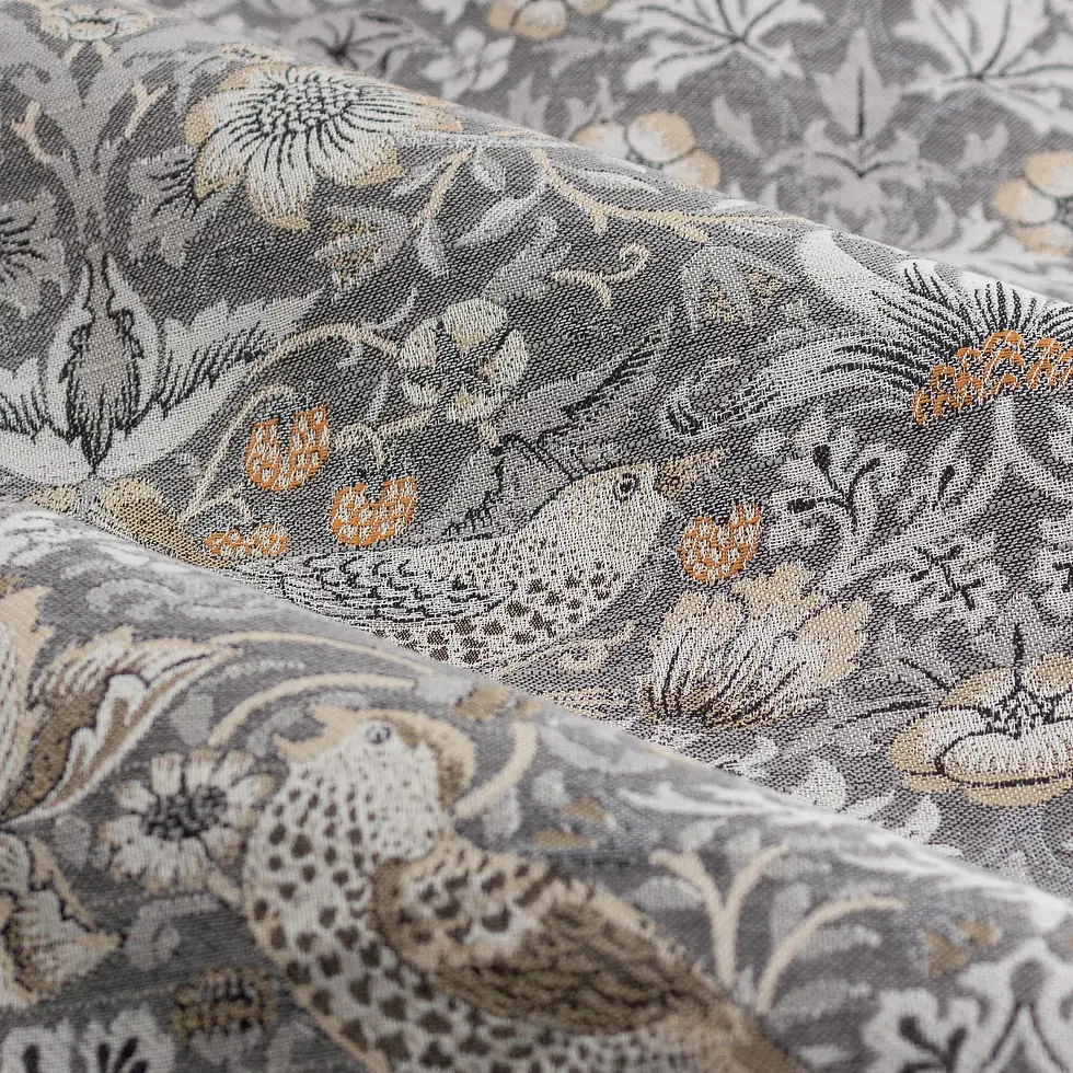 Thumbnail: Strawberry Thief Fully Lined Jacquard Pencil Pleat Curtains (Biscuit)