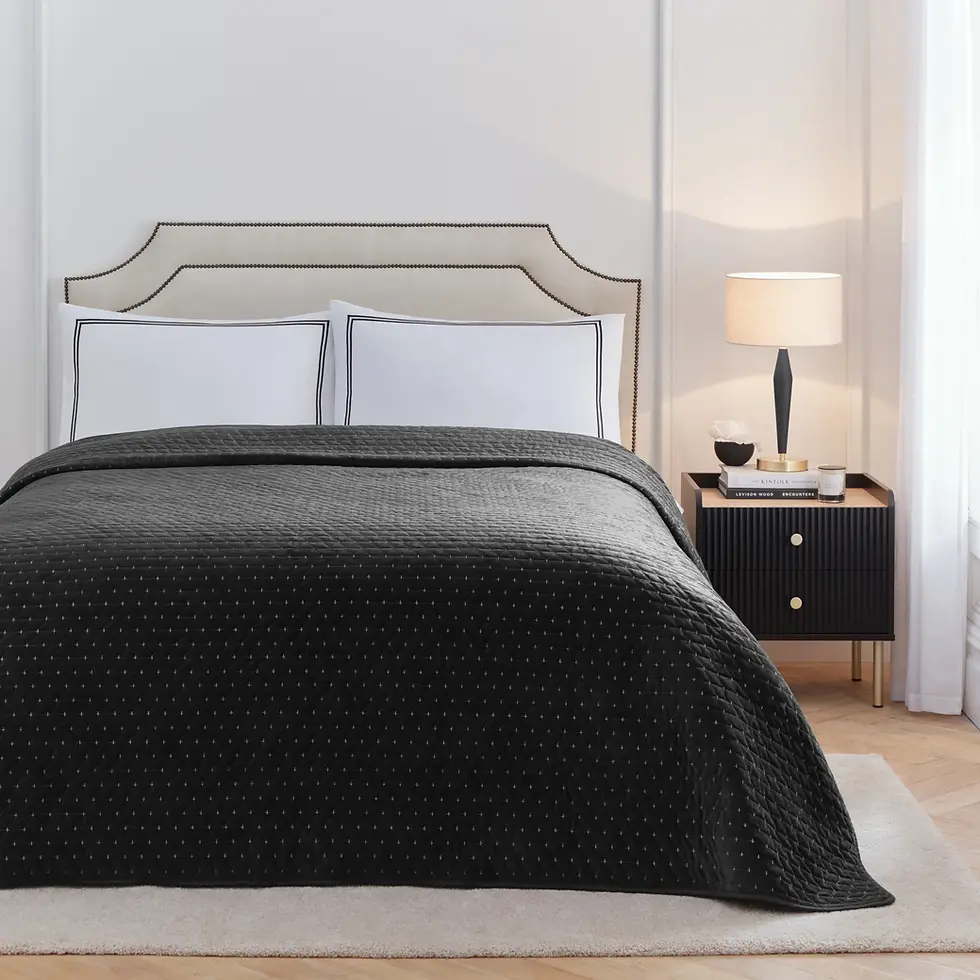 Thumbnail: Elara Embroidered 100% Cotton Duvet Cover Set (Black)