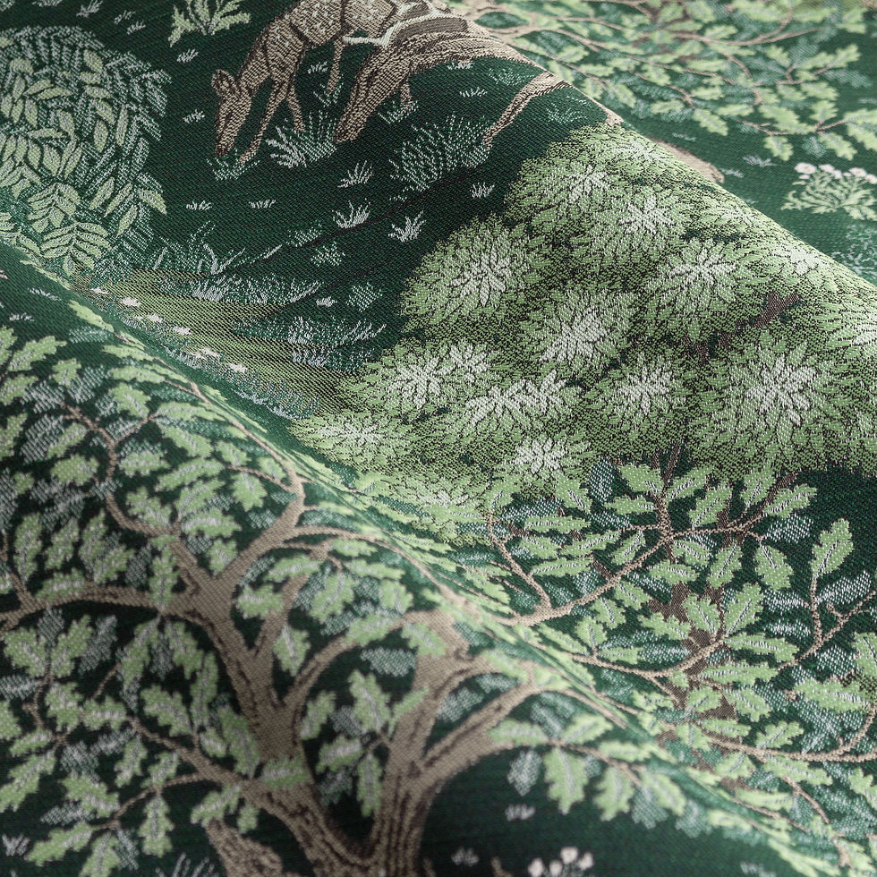Thumbnail: Brook Fully Lined Woodland Jacquard Pencil Pleat Curtains (Forest Green)