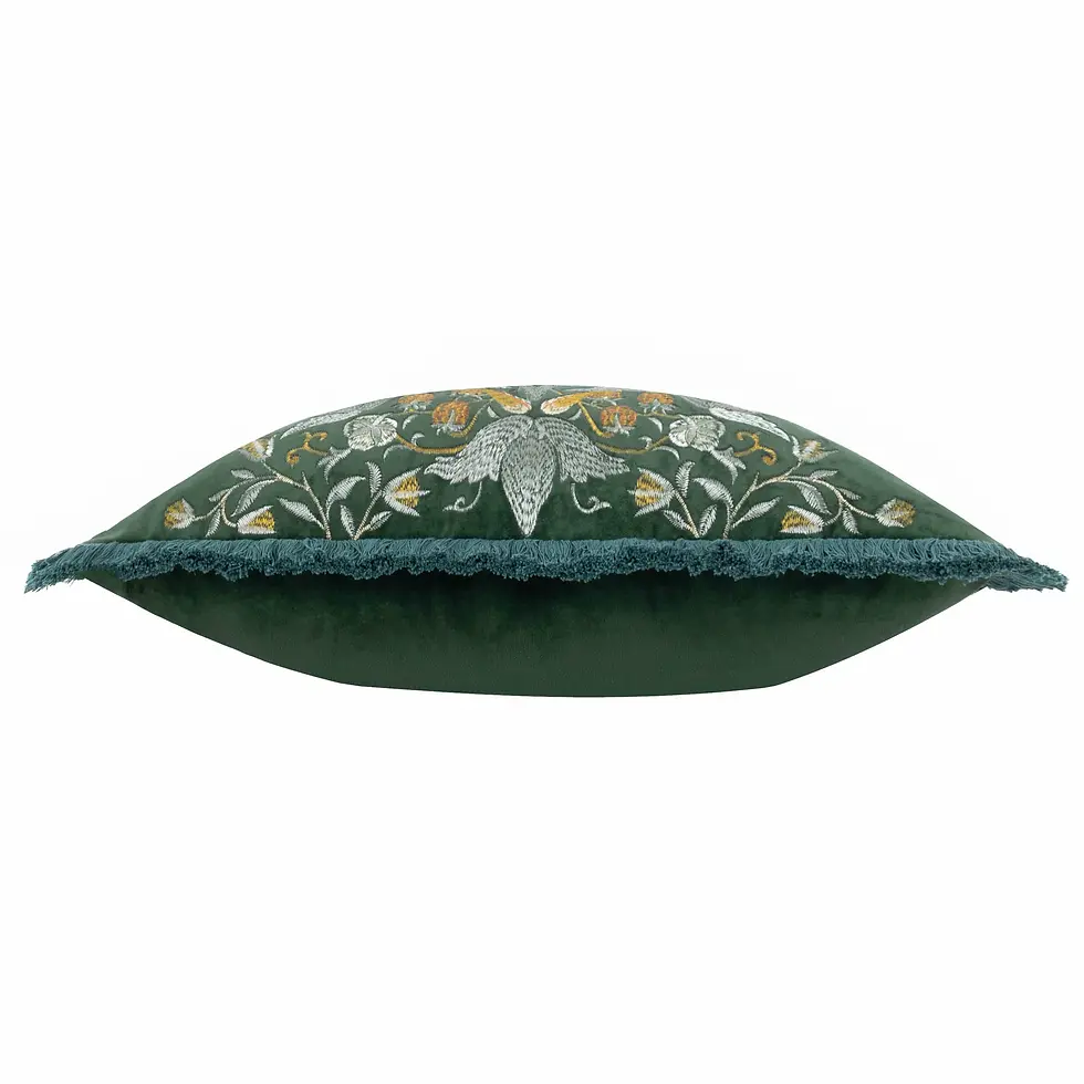 Thumbnail: Strawberry thief Embroidered Velvet Cushion Cover (Forest Green)