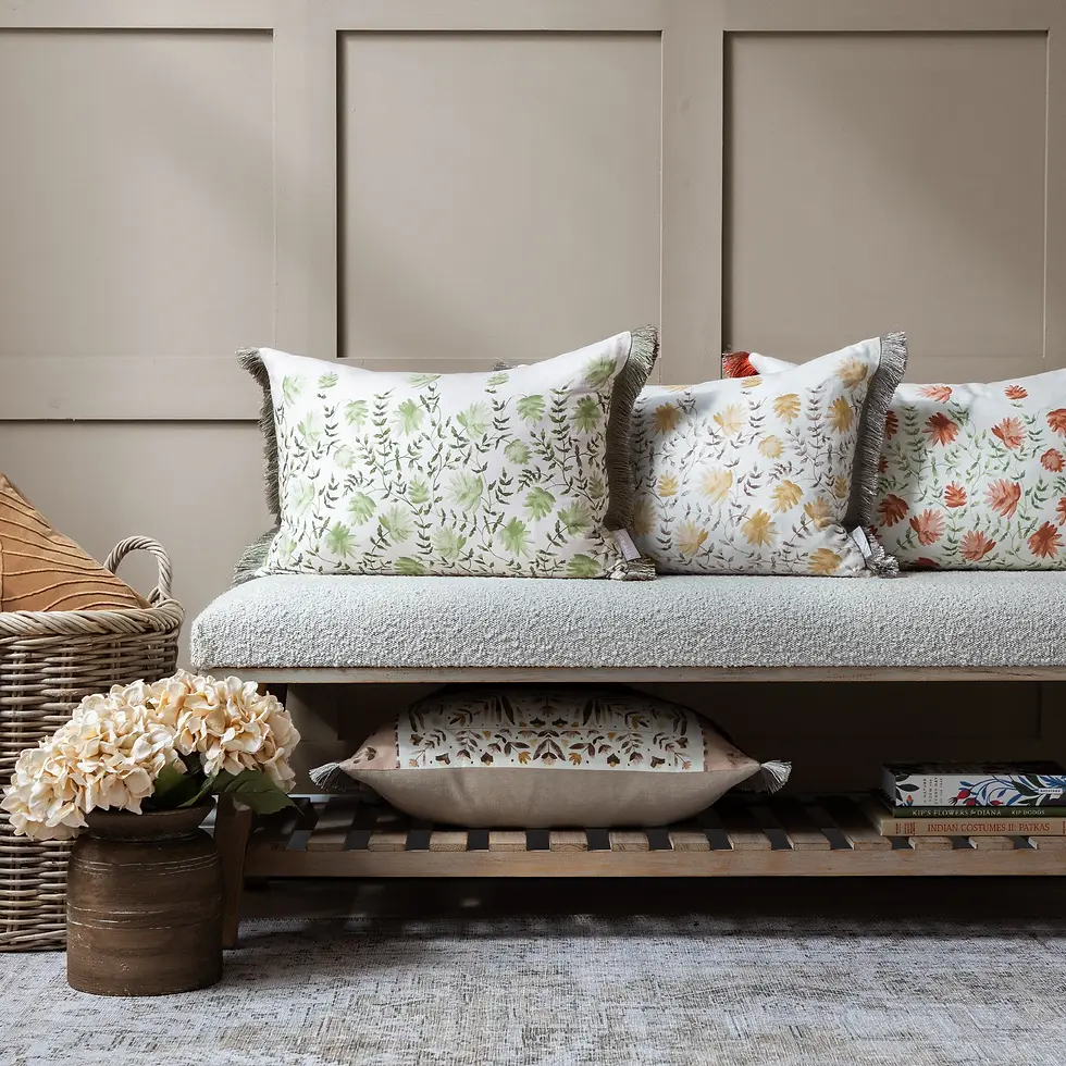 Thumbnail: Elai Printed Ruche Fringe Cushion (Sage)