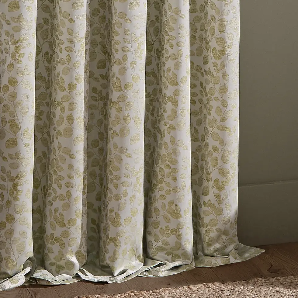 Thumbnail: Grace Leaf Jacquard Fully Lined Pencil Pleat Curtains (Sage)