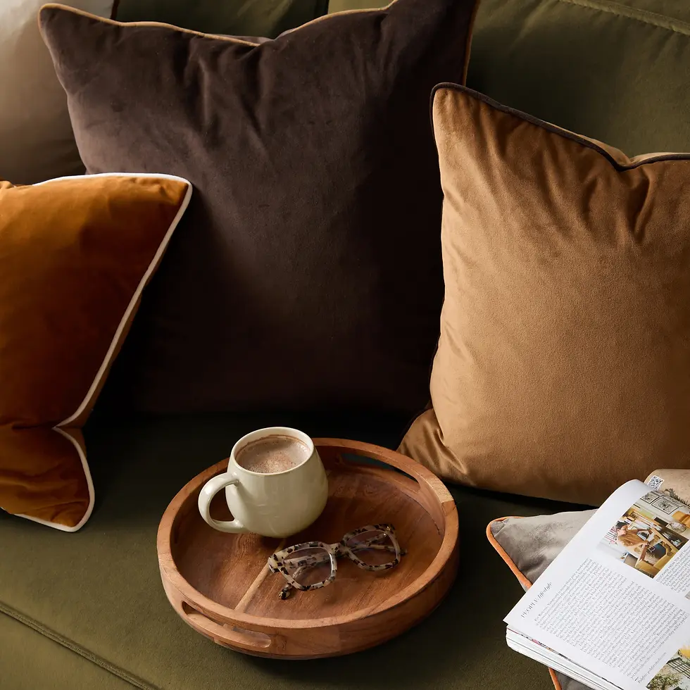 Thumbnail: Meridian Velvet Cushion Cover (Ginger/Ecru)