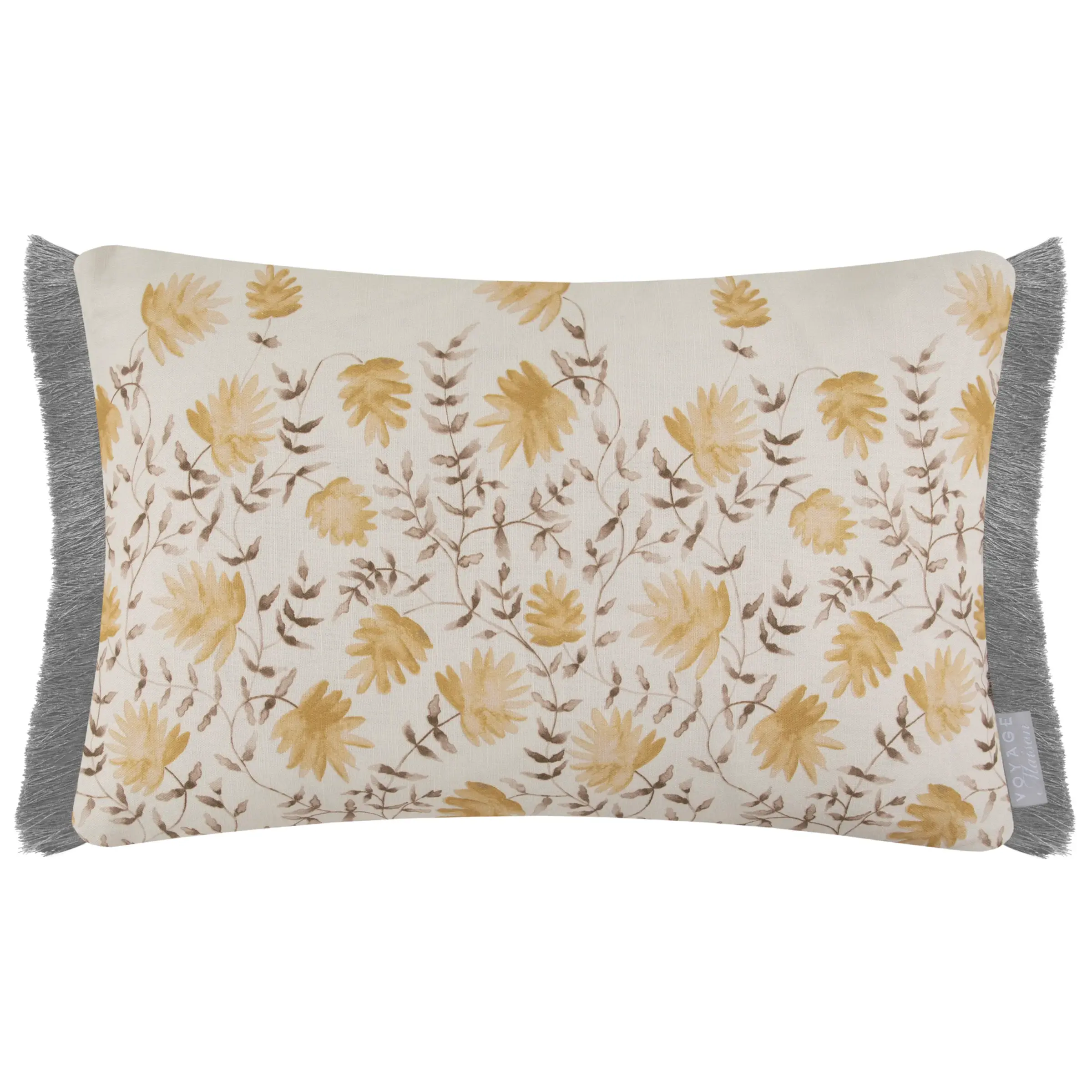 Elai Printed Ruche Fringe Cushion (Stone)