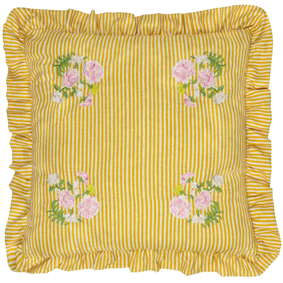 Martha Embroidered Ruffle Cushion Cover (Yellow)