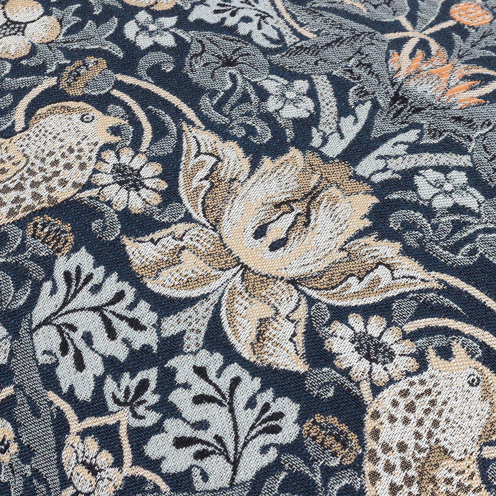 Thumbnail: Strawberry Thief Piped Jacquard Cushion Cover (Indigo)