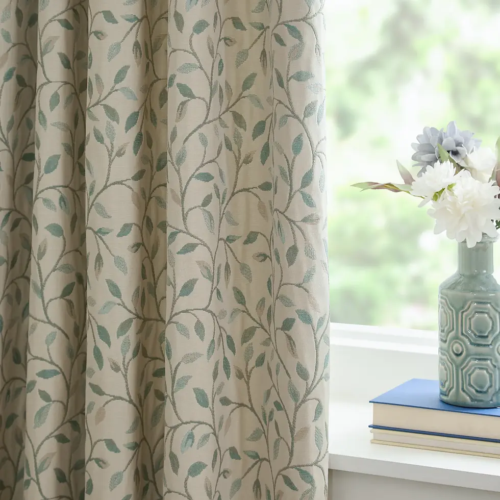 Thumbnail: Cervino Fully Lined Jacquard Pencil Pleat Curtains (Duck Egg)