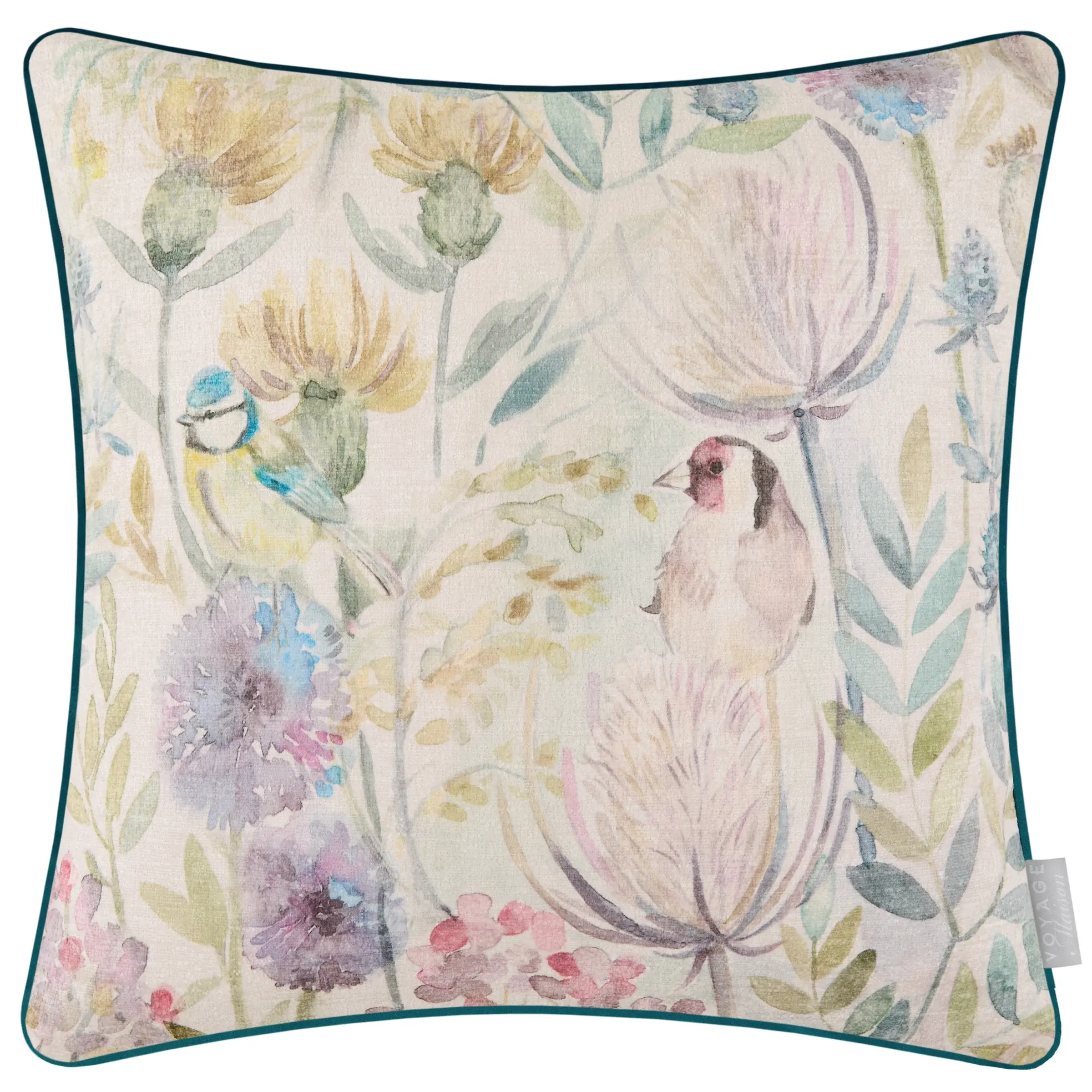 Morning Chorus Printed Square Cushion Cover (Cream)