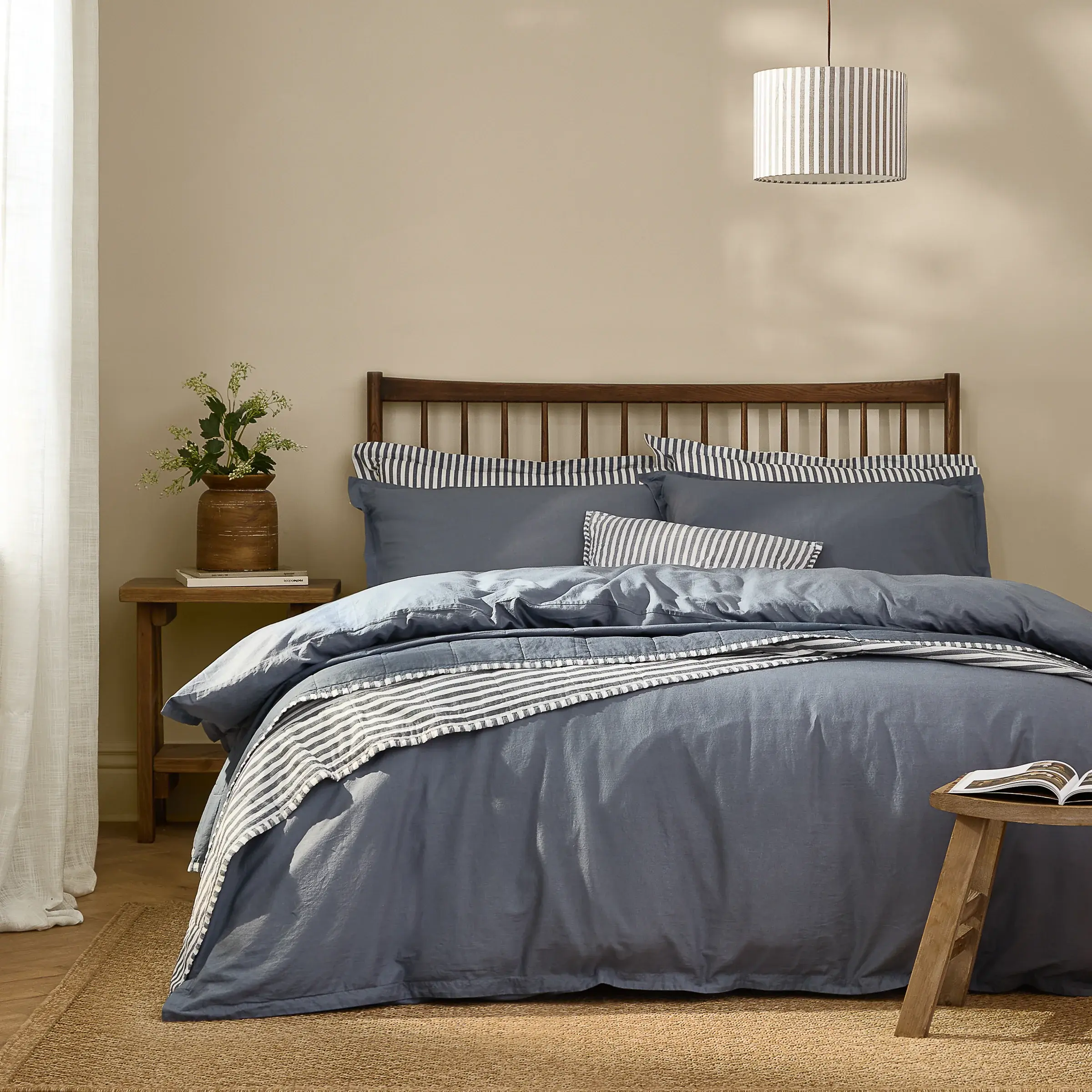 Hebden Washed Cotton Duvet Cover Set (Denim Blue)