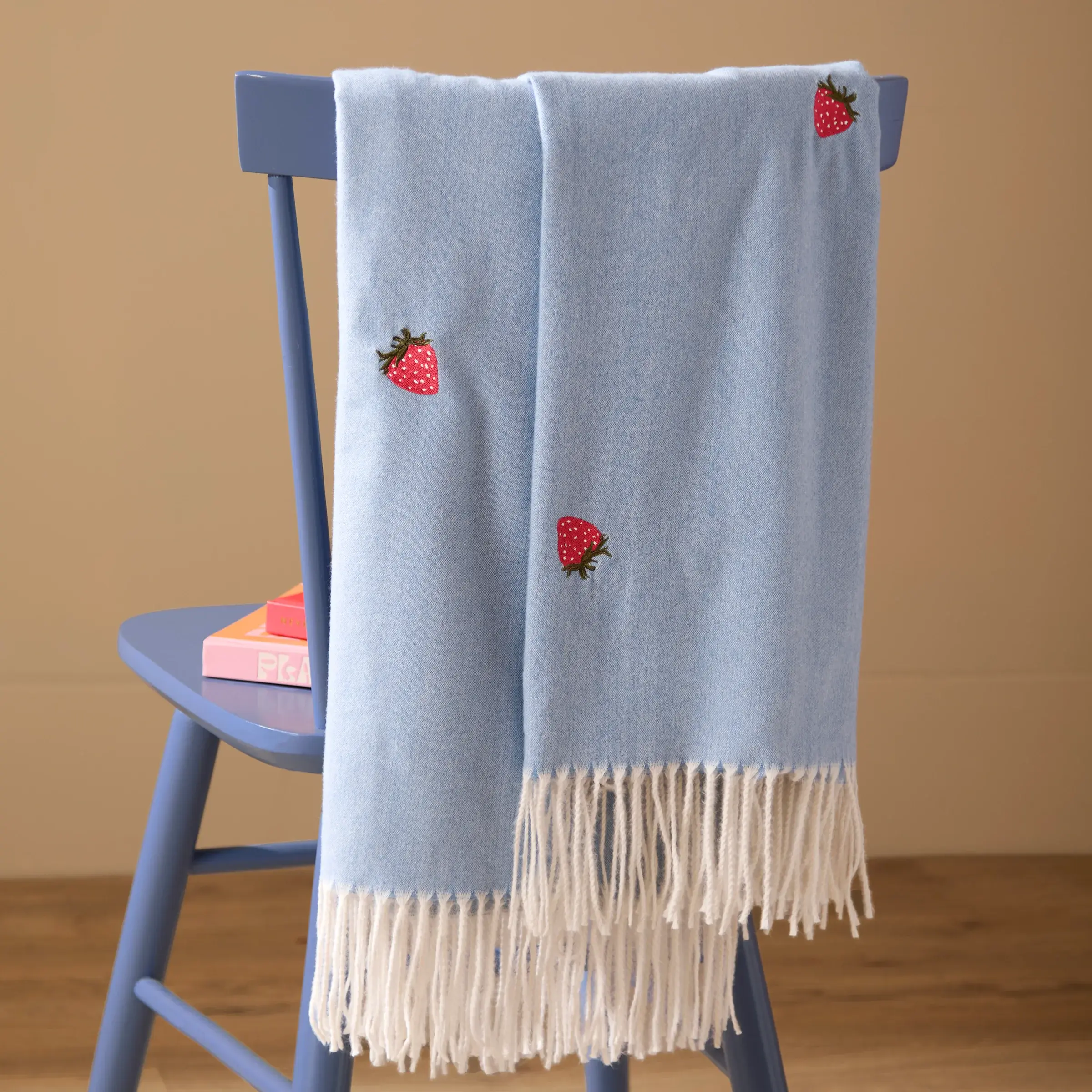 Fruits Lightweight Embroidered Throw (Berry Sweet Blue)