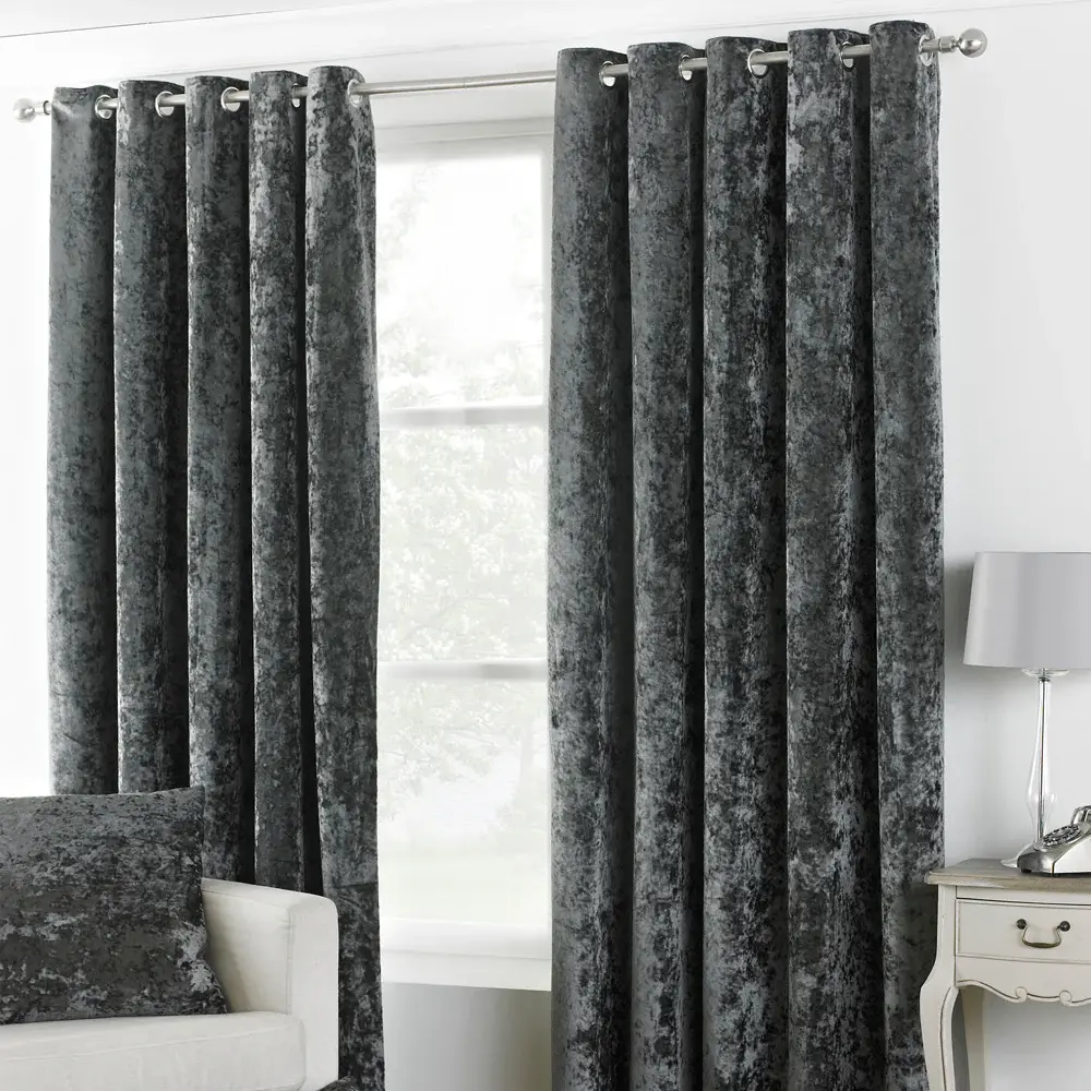 Verona Fully Lined Crushed Velvet Eyelet Curtains (Pewter)