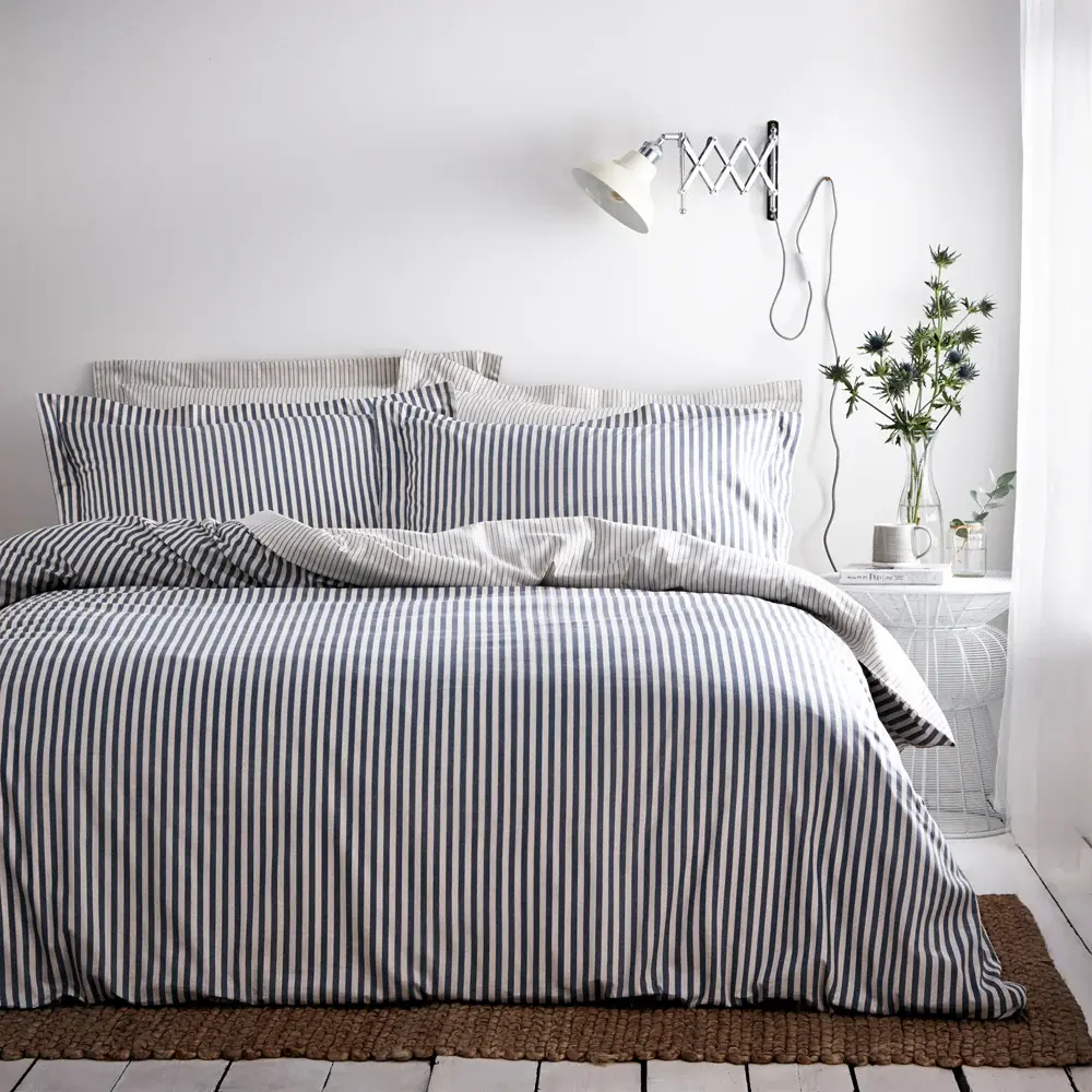 Hebden Melange Stripe 100% Cotton Duvet Cover Set (Grey)