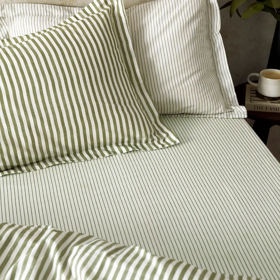 Hebden 100% Cotton Narrow Stripe Fitted Bed Sheet (Olive)