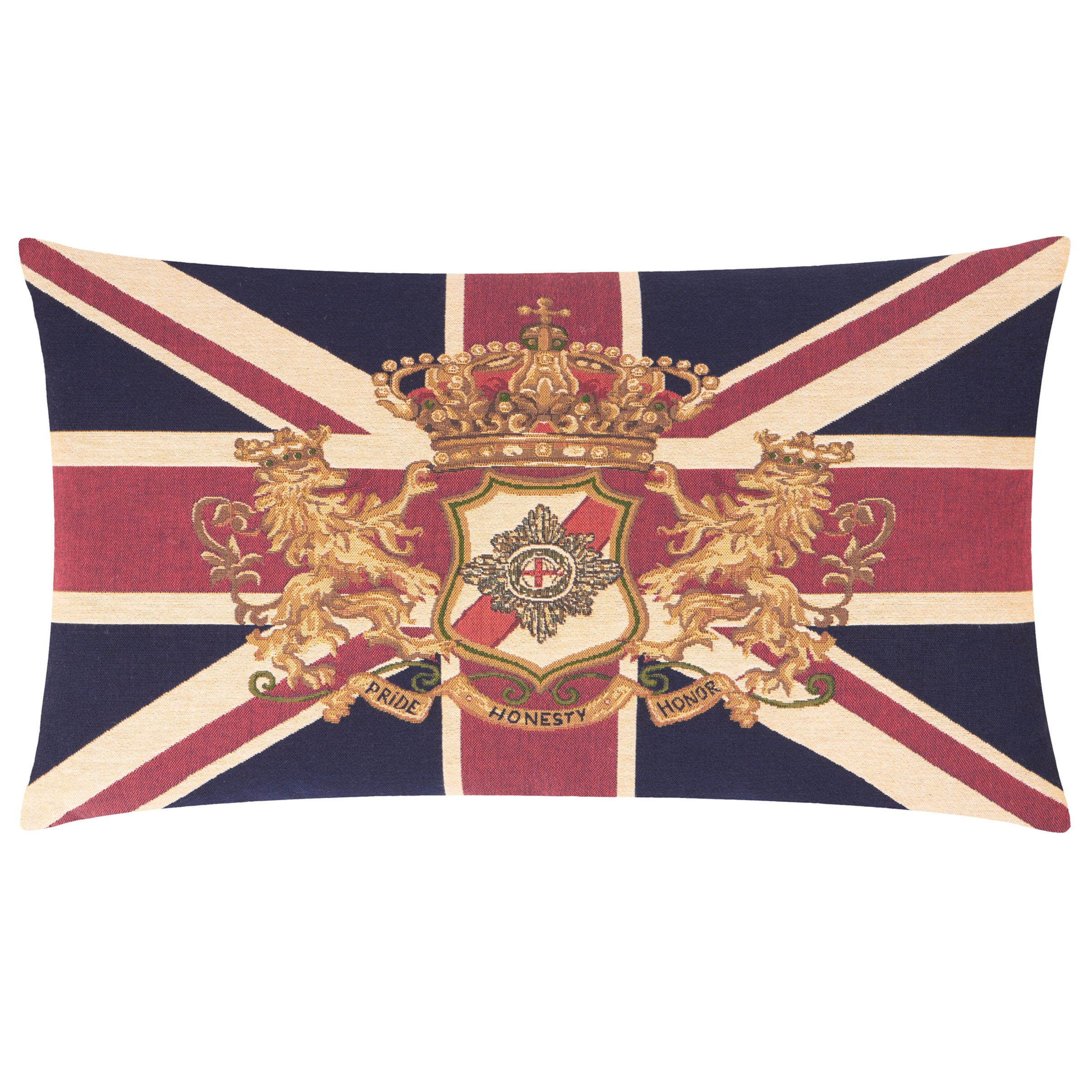 Union Jack Lion Crest Tapestry Cushion Cover (Multi-colour)
